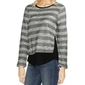 Vince Camuto Womens Sweater Heavy Gauze Stripe Knit Black Large Top NEW. 149